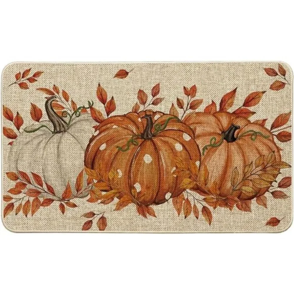 Orange Dot Pumpkin Eucalyptus Fall Doormat, Low-Profile, Indoor/Outdoor, 17x29‎